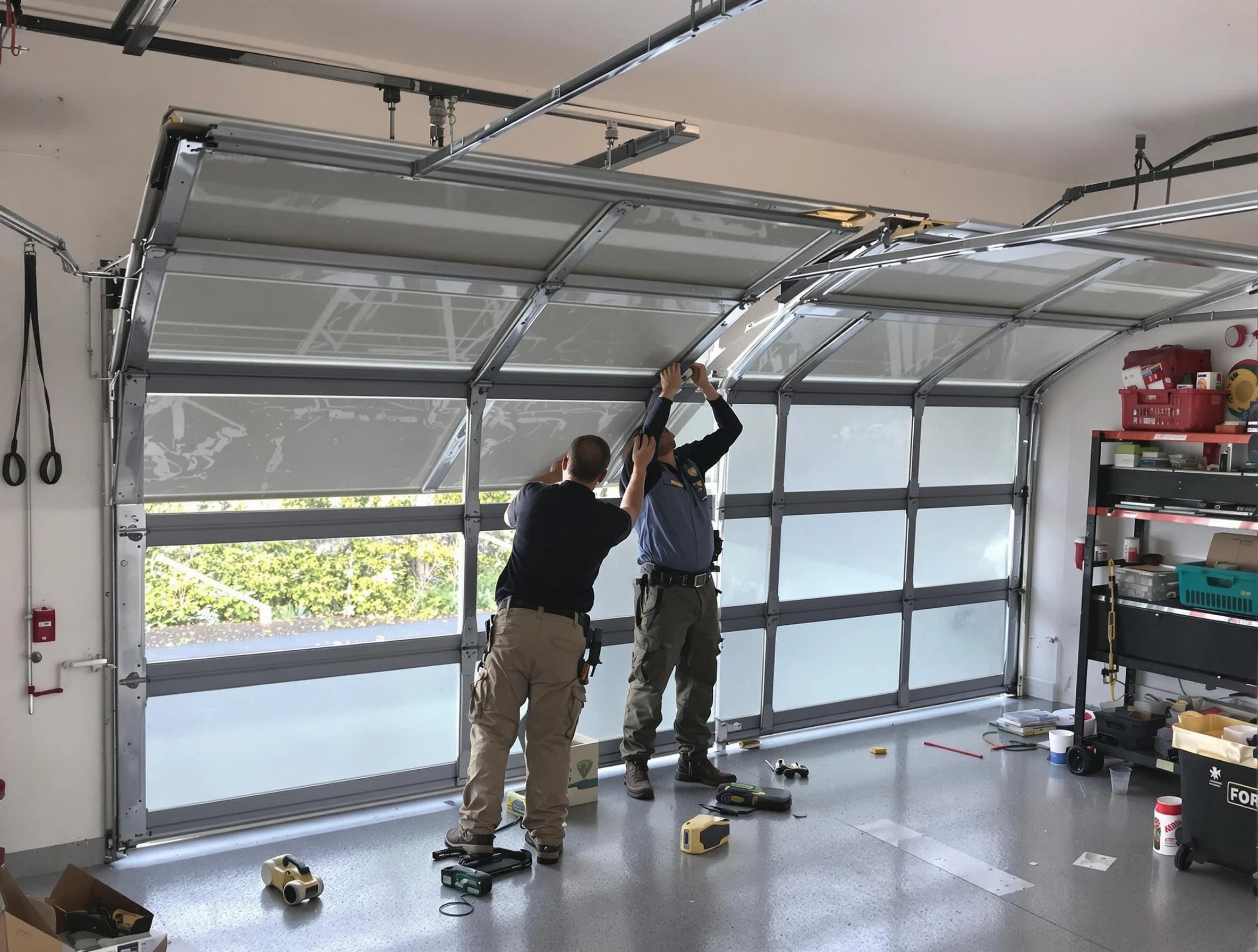 Lawrenceville Garage Door Repair expert performing precise panel replacement on Lawrenceville garage door