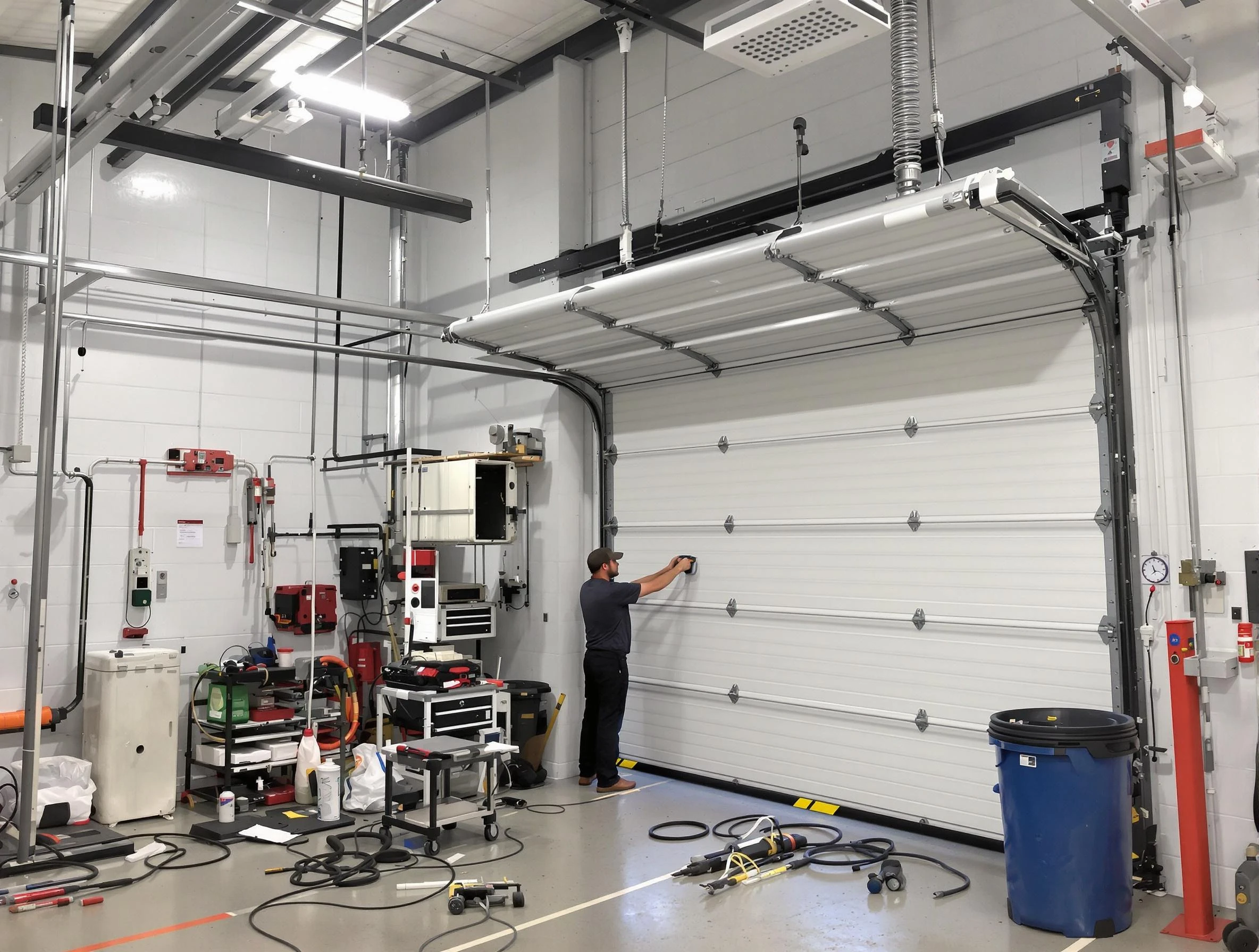 Lawrenceville Garage Door Repair certified technician performing commercial door repair at a Lawrenceville business facility