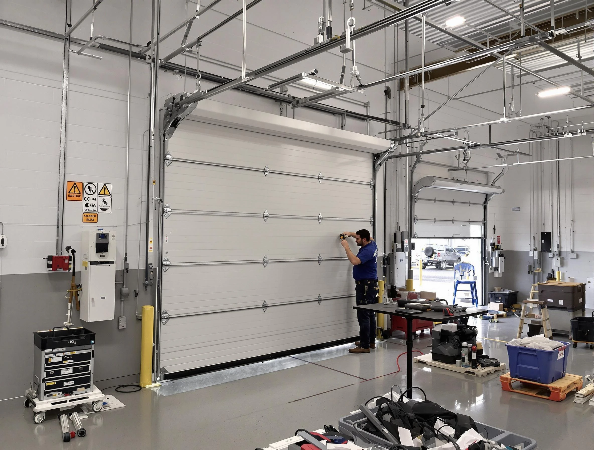 Commercial garage door repair being performed by Lawrenceville Garage Door Repair expert in Lawrenceville
