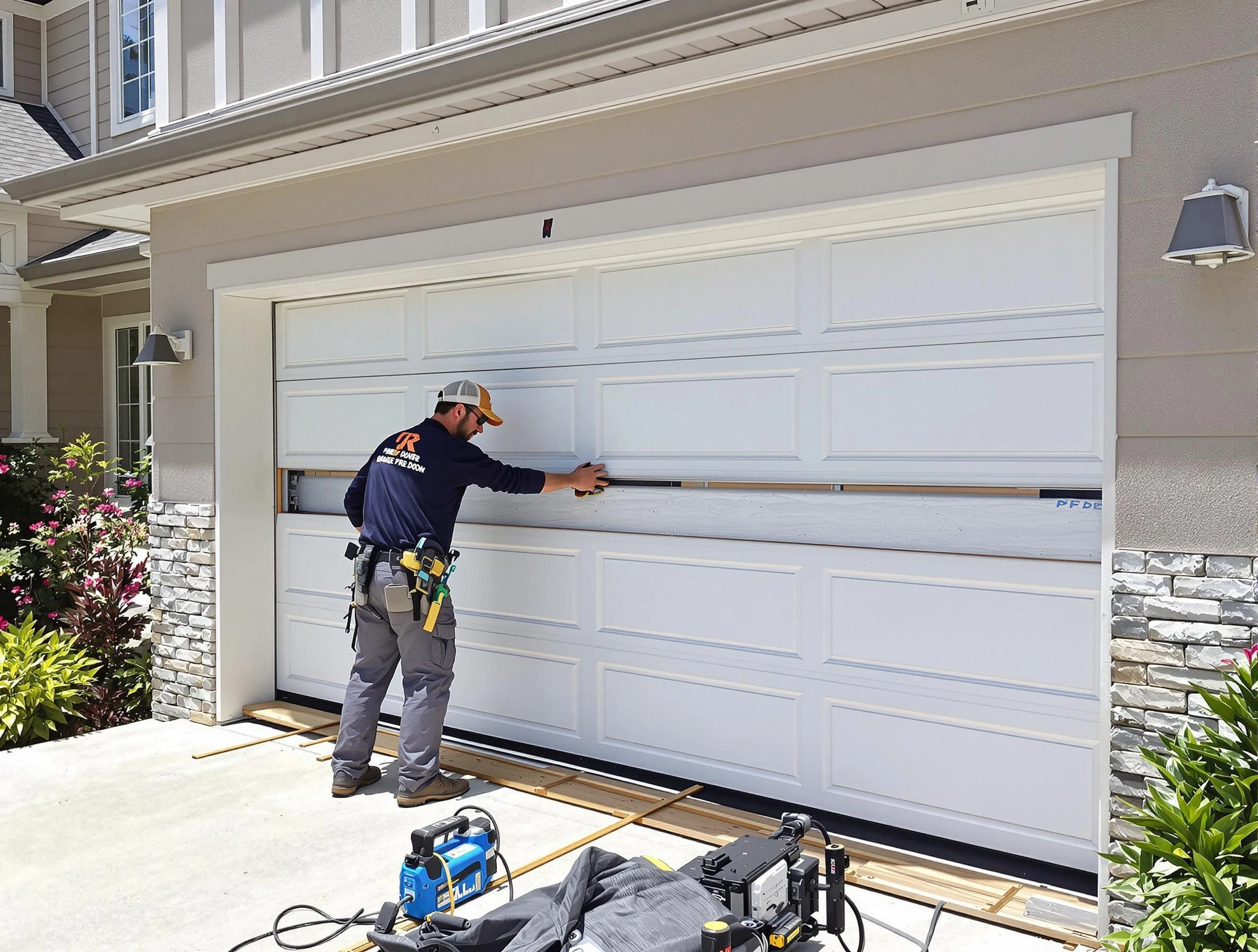 Lawrenceville Garage Door Repair team performing complete garage door replacement at Lawrenceville residence