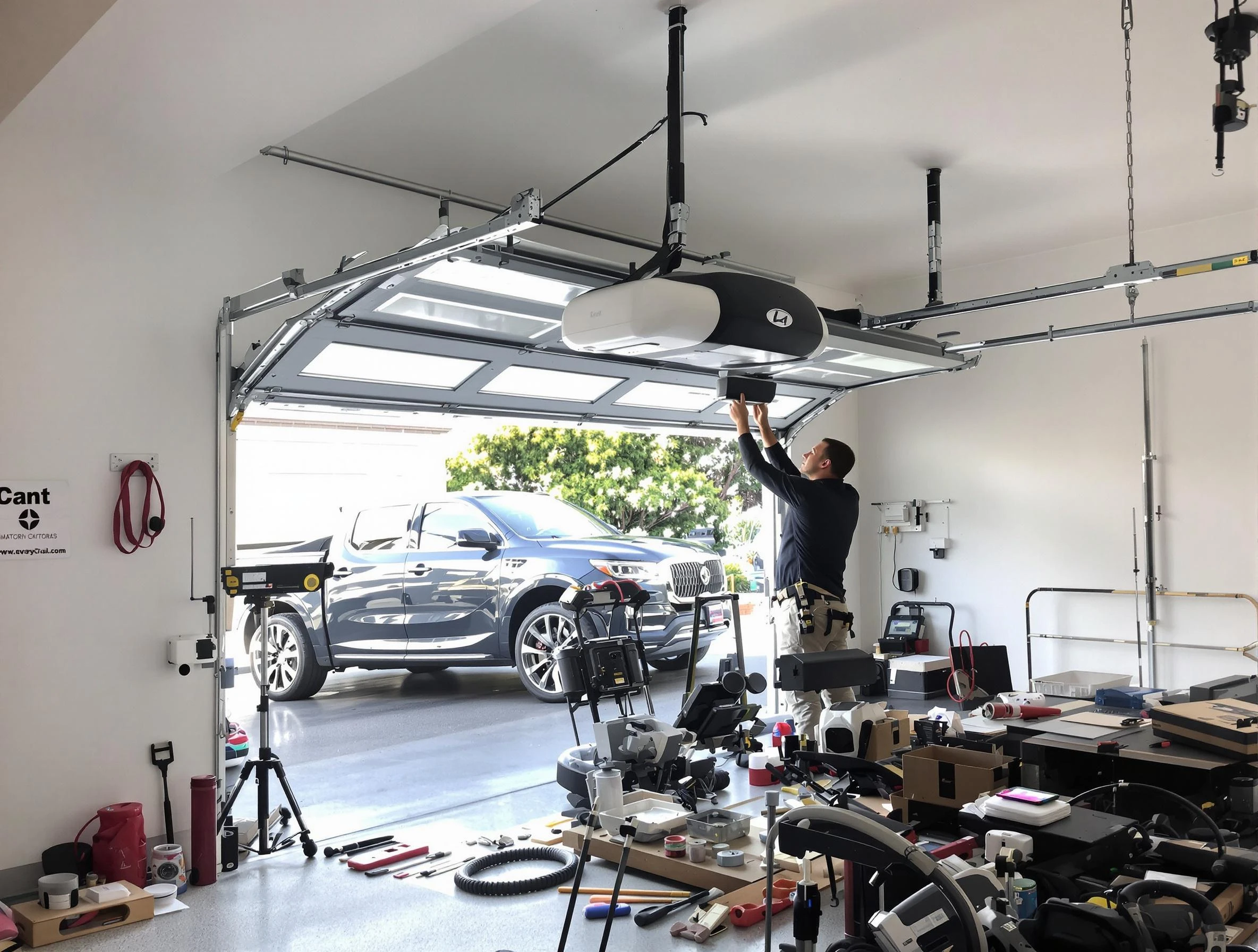 Lawrenceville Garage Door Repair specialist installing smart garage door opener system in Lawrenceville home