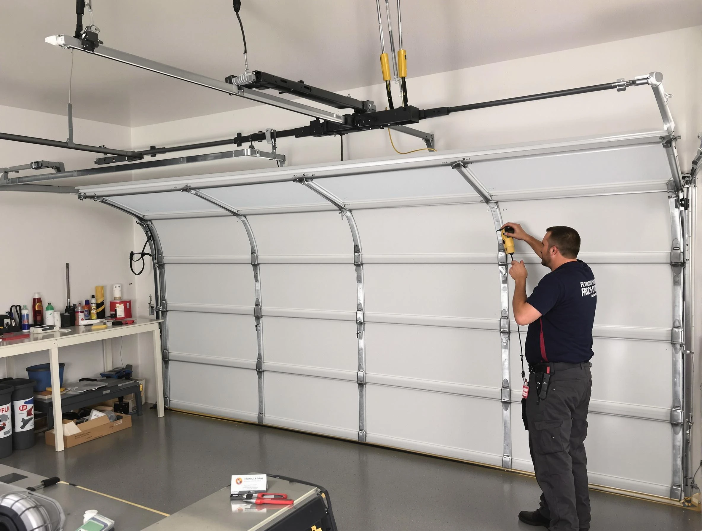 Lawrenceville Garage Door Repair certified technician performing overhead door system repair in Lawrenceville