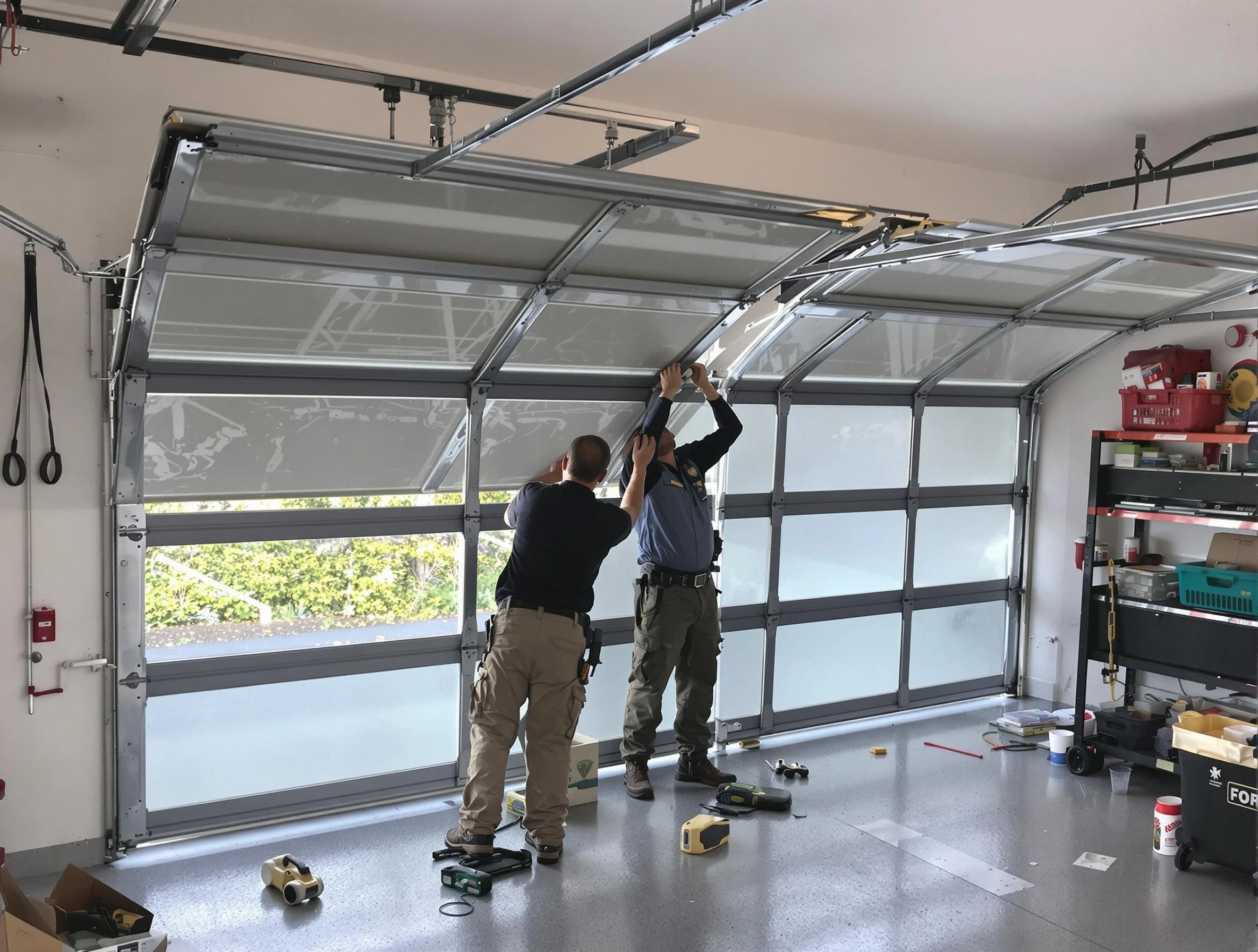 Lawrenceville Garage Door Repair expert performing precise panel replacement on Lawrenceville garage door
