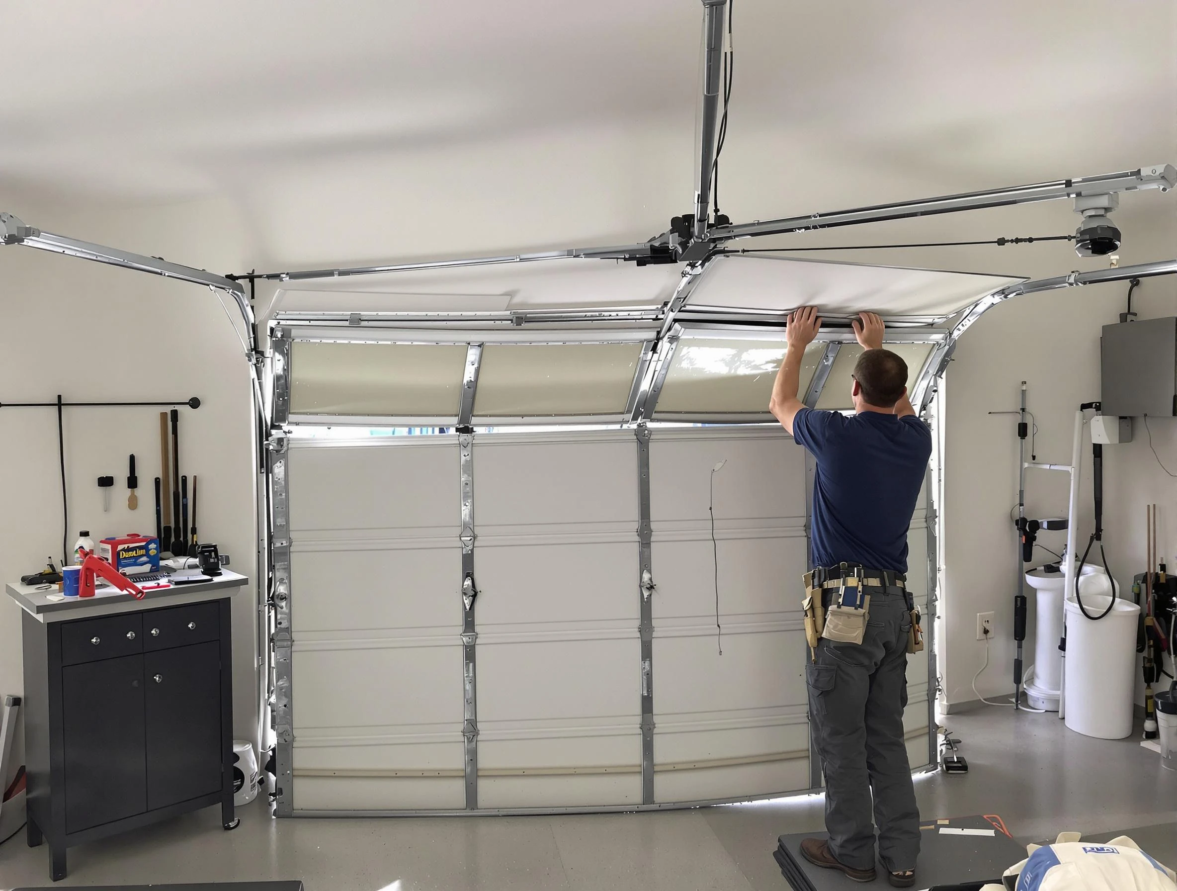 Lawrenceville Garage Door Repair specialist performing precise section replacement on Lawrenceville garage door